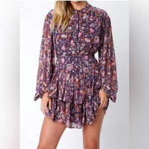 Olivaceous Purple Pink Long Sleeve V-Neck Sundress